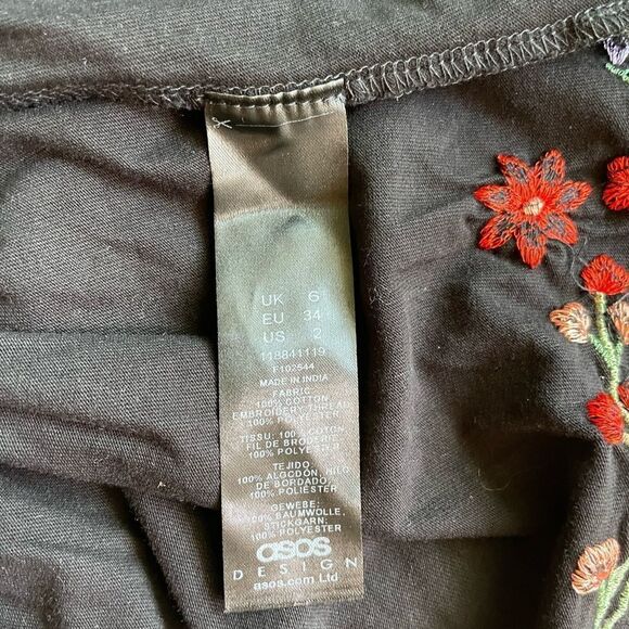 ASOS DESIGN long sleeve smock dress with pep hem with floral embroidery Size 2 - Picture 7 of 12